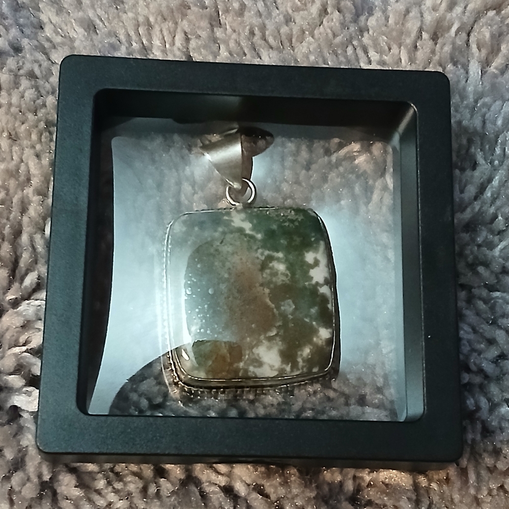 Moss Agate Green and White Gemstone Pendant